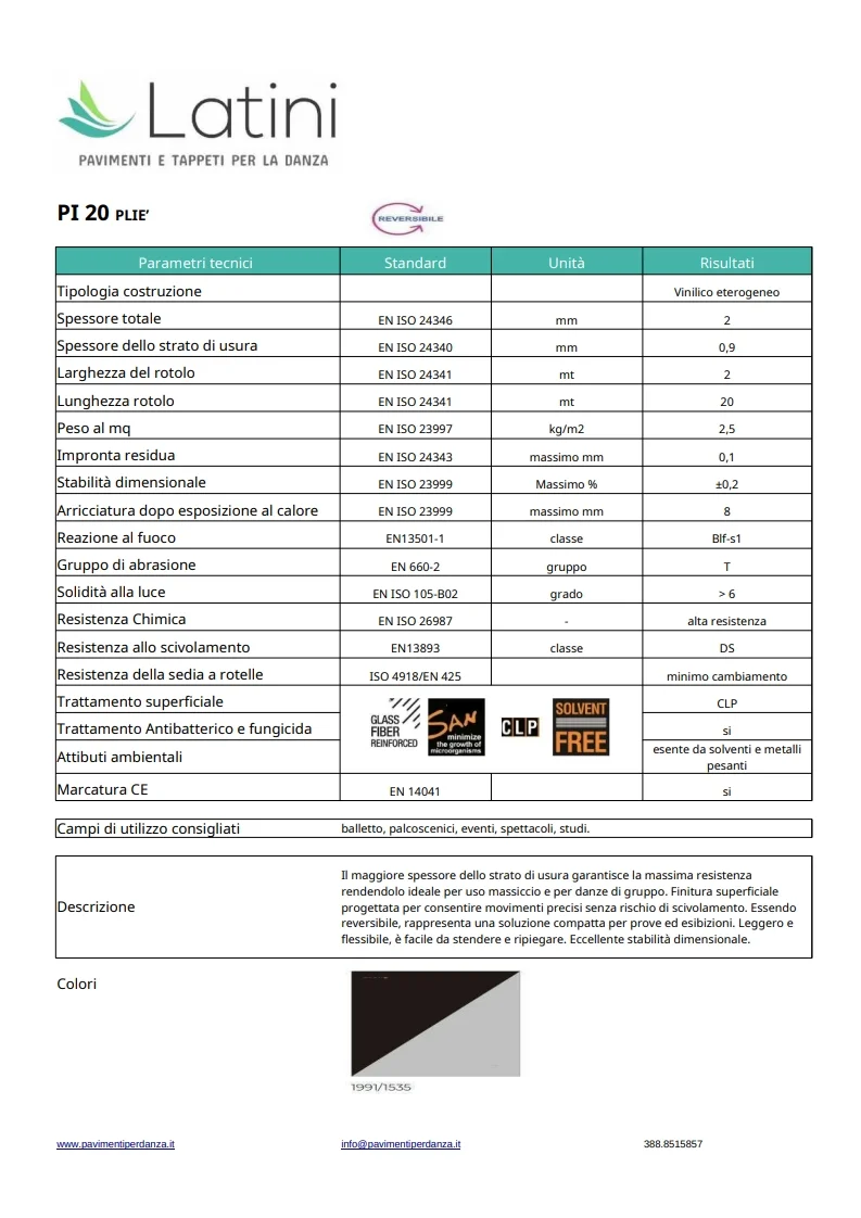 Scheda tappeto PI 20 Plié Reversibile
